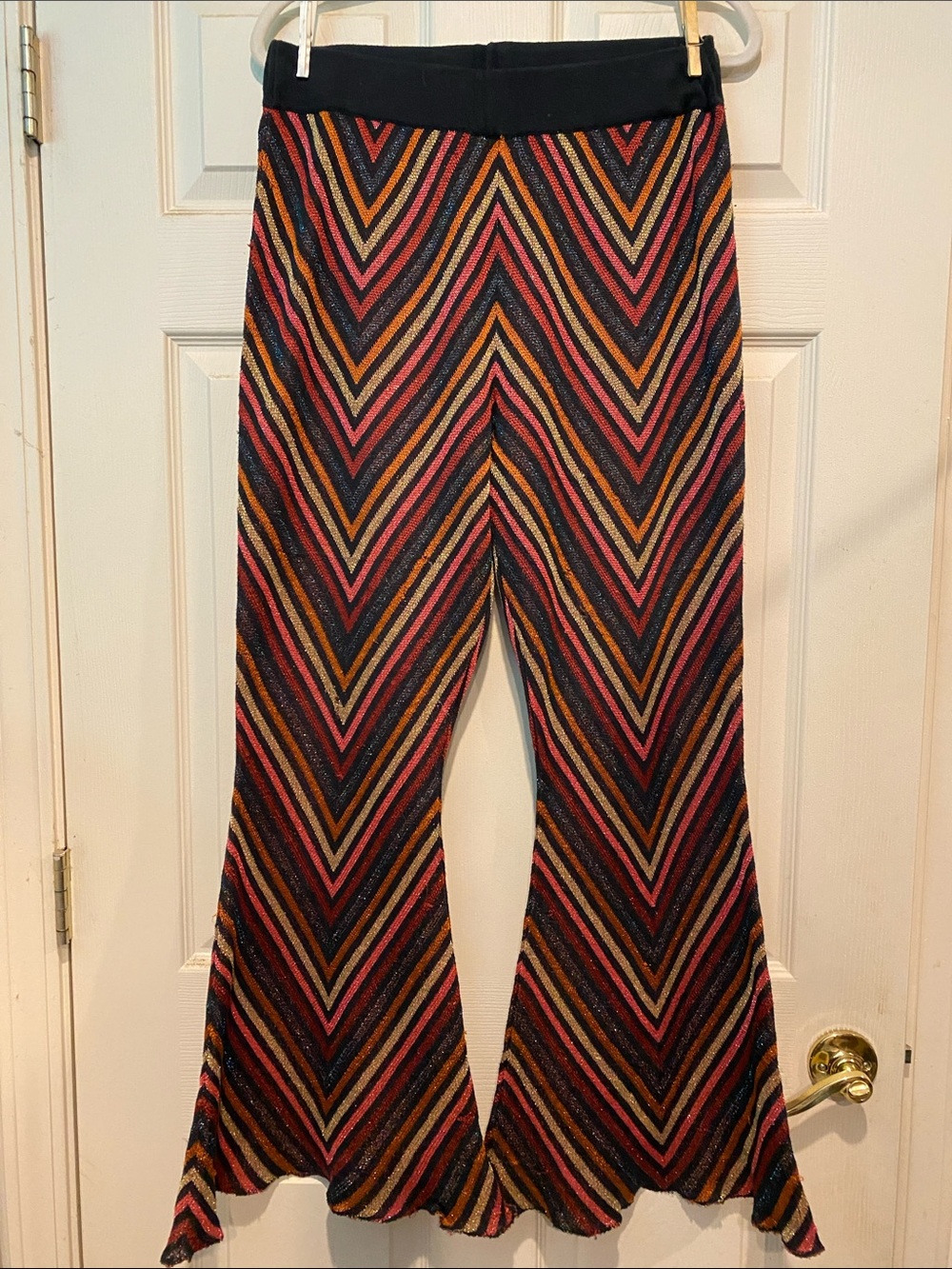 Free People Multicolor Chevron Flare Pants - Black, Pink, Orange, Gold